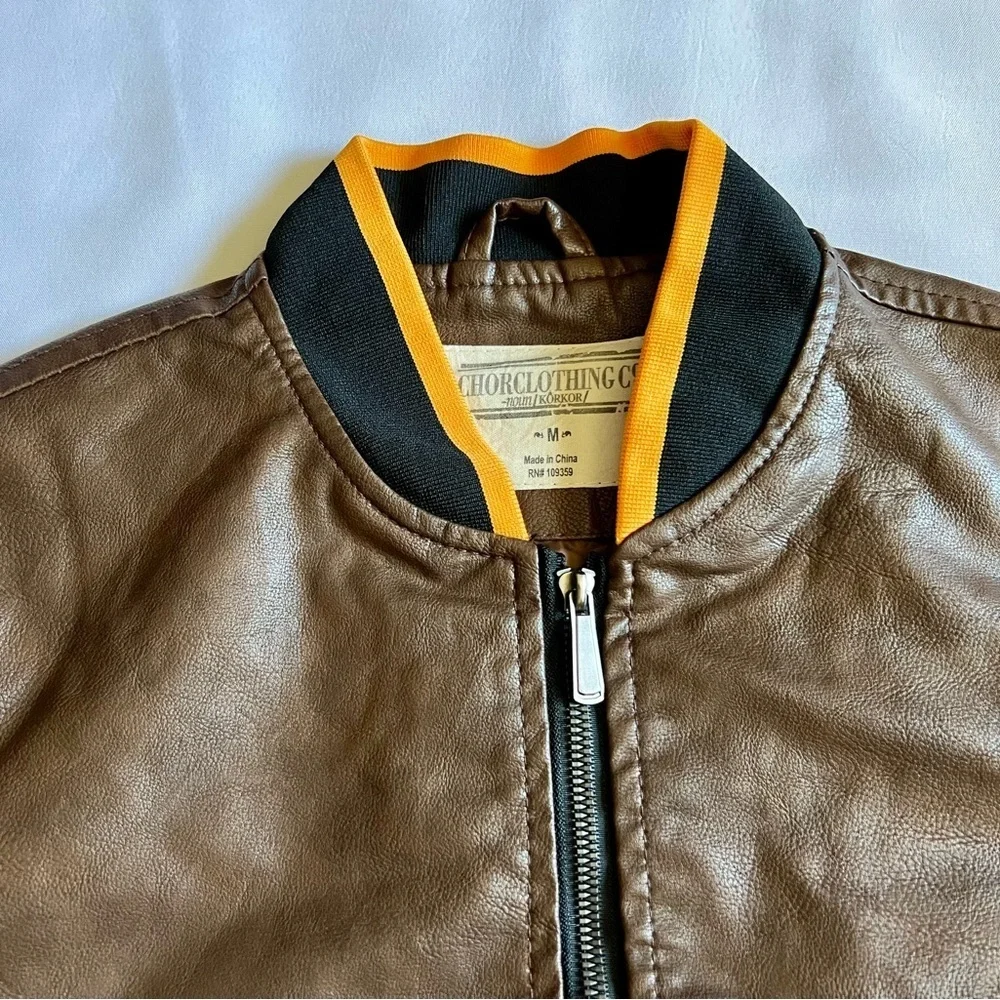 Chorclothing Men’s Brown Bomber Jacket Medium NWT Faux Leather Moto Style